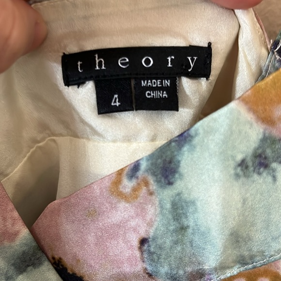 Theory Pastel Watercolor Floral 100% Silk Ruffle Tie Waist Dress 4 - Picture 12 of 14